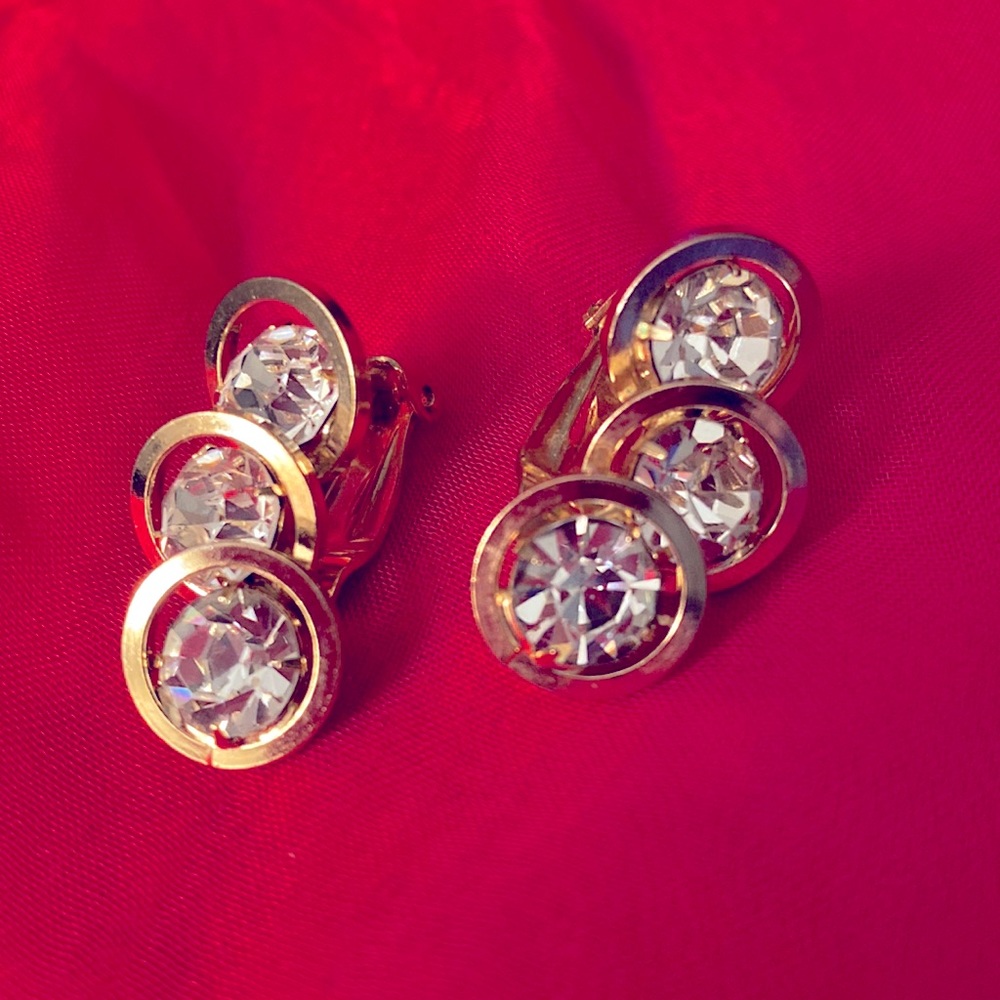 Vintage Judy Lee Gold-tone and Crystal Clip Earrings